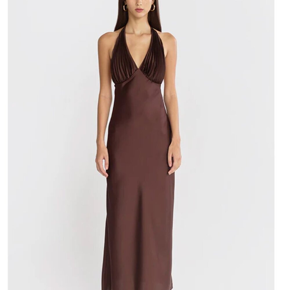 Nwt Onarin Ms. Pleat Silk Halter Midi Dress In Dragonfruit Pink Xs $289 — image 4 of 8